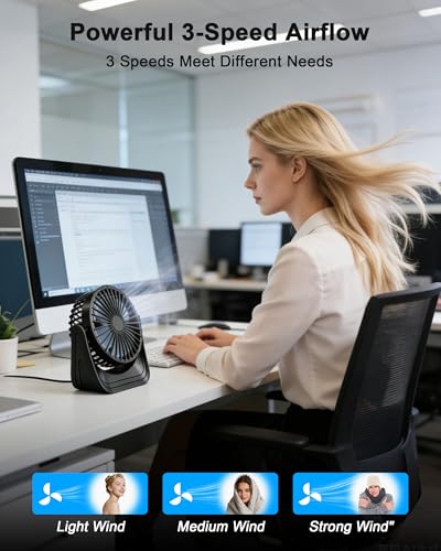 Smilebridge 10000mAh Battery Operated Desk Fan, Portable USB Rechargeable Personal Fan with 3 Speeds, 360° Rotation & Quie...