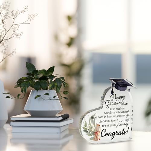 Happy Graduation Heart Acrylic Decor with Card Set Gifts for Women, Best 2026 Graduation Gifts for Her Him Women High Scho...