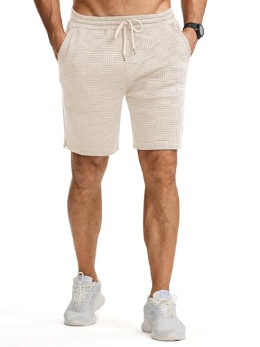JMIERR Men's Shorts Casual Stretch Solid Short Elastic Waist Drawstring Lightweight Textured Summer Shorts
