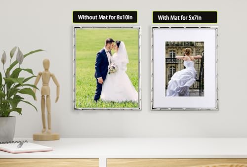 YiPinYin 8x10'' Bamboo Detail Designs Silver Metal Picture Frame with Mat for 5x7'' Set of 2,Narrow Silver Plated Photo Fr...
