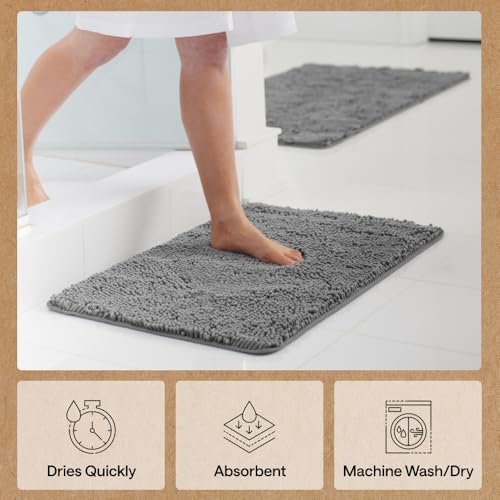 GORILLA GRIP Bath Rug Mat, Thick Soft Absorbent Chenille, Quick Dry Microfiber Mats, Rubber Backing Washable Shower Floor ...