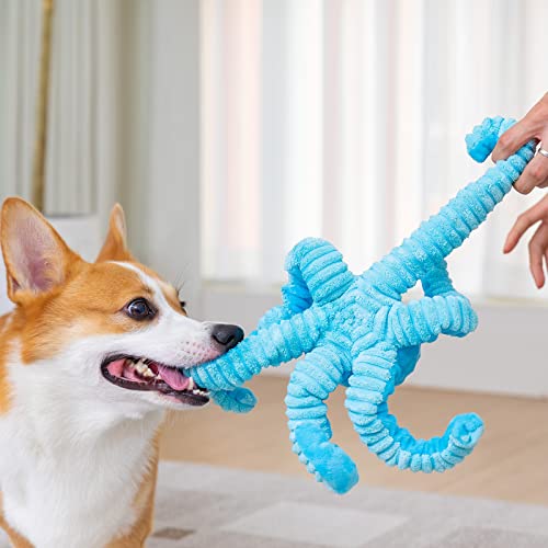 Dog Toys for Aggressive Chewers Indestructible Squeaky Dog Toys Octopus-Tug of War Dog Toys for Large Breed Tough Interact...