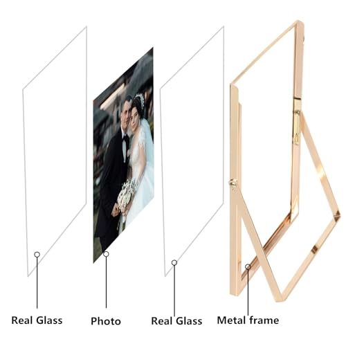 Gold 5x7" Floating Frame 2pack for Photo Sizes(3.5x5'',4x6'')for Adjustable Tabletop/Shelf Photo Frame,4x6'' Classy Gift f...