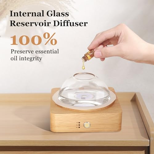 Lecdura Glass Essential Oil Diffuser with Glass Reservoir & WoodBase, 200ml Ultrasonic Lock Color Timer Auto-Off 7 Color L...