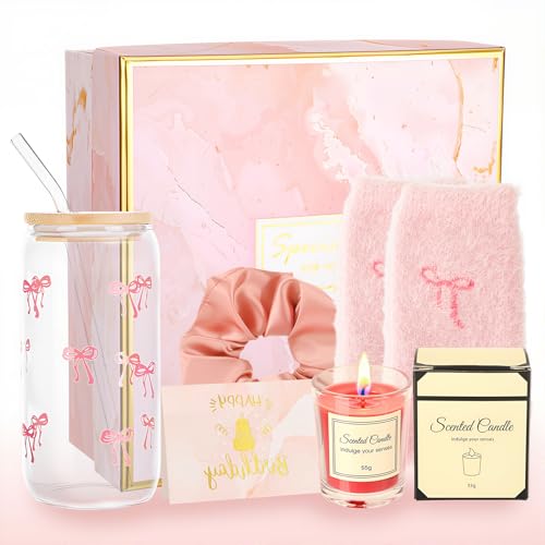 Ovveroche Birthday Gifts for Women, 6 Pcs Pink Birthday Gift Box Set for Women Self Care Mom Sister Wife Girlfriend Daught...