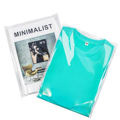 PigPotParty Cellophane Bags 9"x12", Clear Plastic T Shirt Bags with Adhesive, 100 Pcs Self Sealing Cello Bags for Tshirt P...