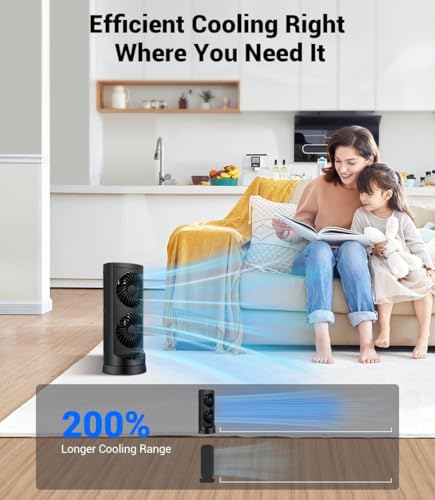 Personal Tower Cooling Fans that Blow Cold Air, Standing Small Desk Fan with 3 Speeds & Timer, 60° & 110° Oscillating Tabl...