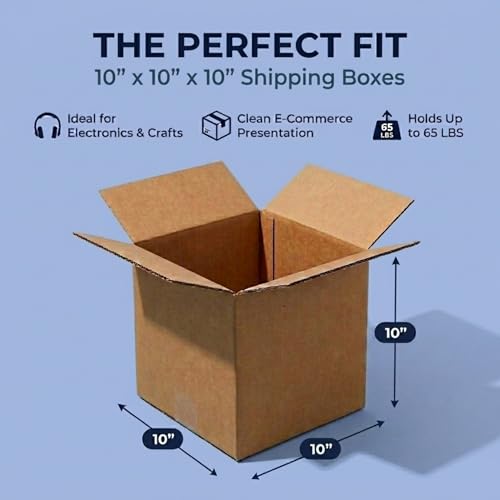 BOX USA Shipping Boxes Small 10"L x 10"W x 10"H 25-Pack, Cardboard Box for Shipping, Moving, Mailing, Packing, Packaging a...