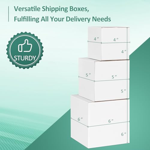 Eupako 30 Pack Small Shipping Boxes Assorted Sizes, 4x4x4 & 5x5x5 & 6x6x6 10 PCS Each Small Boxes, White Corrugated Box Ma...