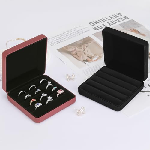 KUKUVR Ring Storage Organizer Box for Multiple Rings, Travel Portable Jewelry Ring Stud Earring Case, Ring Tray Holder Sho...