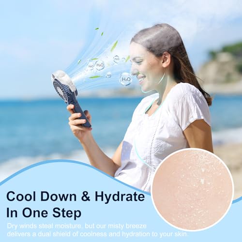 HandFan Upgraded Portable Handheld Misting Fan, Rechargeable Personal Mister Fan, Spray Water Mist Fans, Mini Cooling Hand...