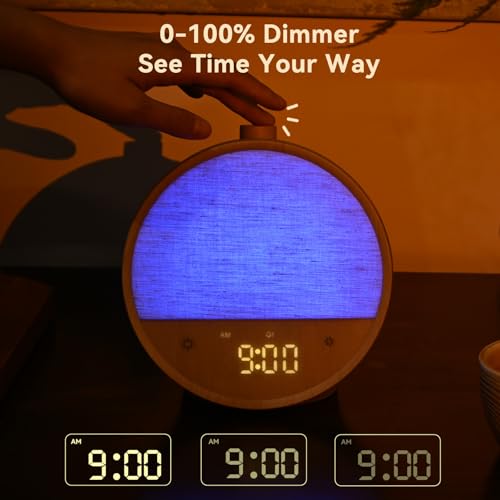 Vivilumens Wood Grain Sunrise Alarm Clock, Gentle Wake-Up Light Sound Machine, Dual Alarms for Heavy Sleepers, Natural Sou...
