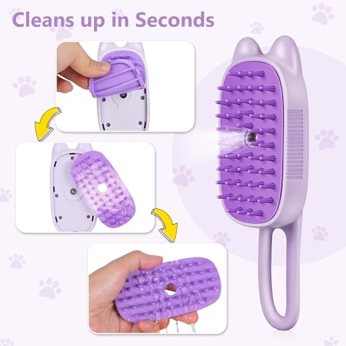 Rechargeable Cat Steam Brush with Mist Spray, 3-in-1 Pet Steam Brush for Long and Short Haired Cats and Small Dogs, Anti-S...