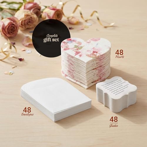 Set of 48 Pink Heart Seed Paper – Writable & Plantable Wildflower with Envelopes & Planting Guides, Mom's Gift for Mother’...