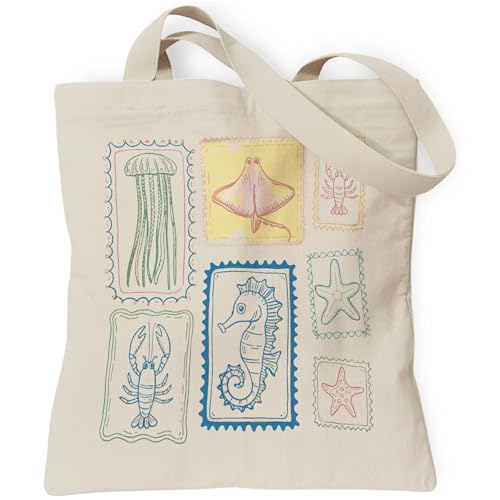 TOTEUSVIA Aesthetic Canvas Tote Bag, Cute Reusable Bags for Women with Inner Pocket