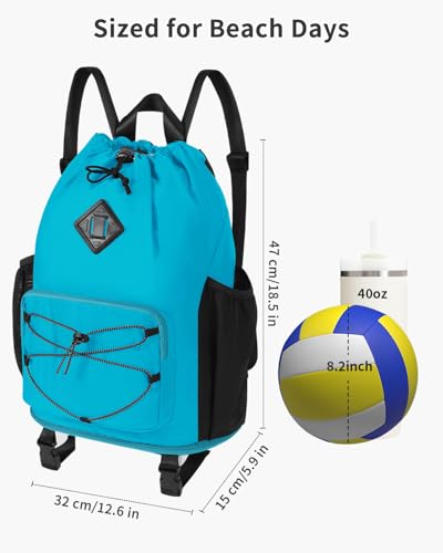 WANDF Drawstring Backpack with Removable Wet Pocket, Sandproof Beach Backpack with Bottom Compression Strap for Beach Mat,...