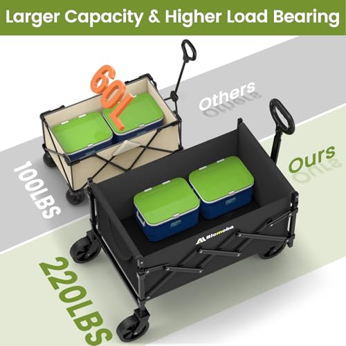 Collapsible Wagon with Wheels, 220 lbs Wagons Carts Foldable Wagon Cart with Flexible Handle, Lightweight Portable Folding...