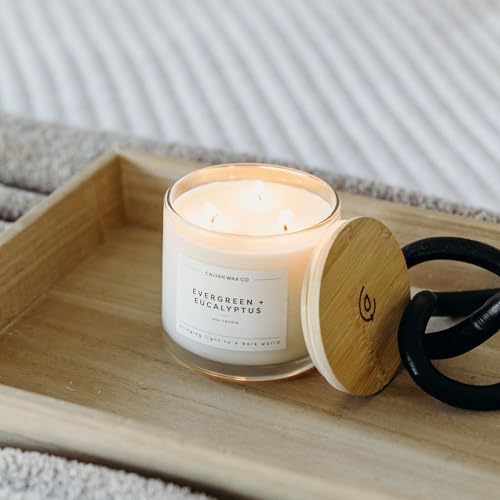 Calyan Wax Co. Evergreen & Eucalyptus 3 Wick Scented Candle - 43 Hour Burn - Luxury 3 Wick Soy Candles - Clean Soy Wax Can...