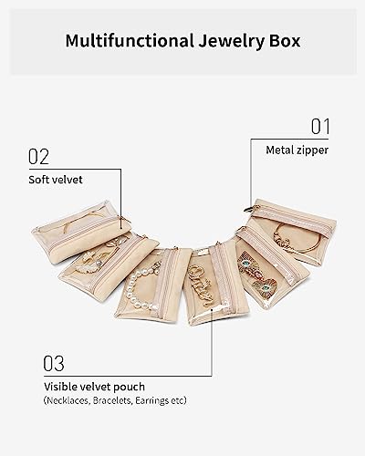 VLANDO Jewelry Travel Case,Travel Jewelry Organizer with Clear Velvet Jewelry Bags Zipper Pouch for Women Girl Gift 6Pcs