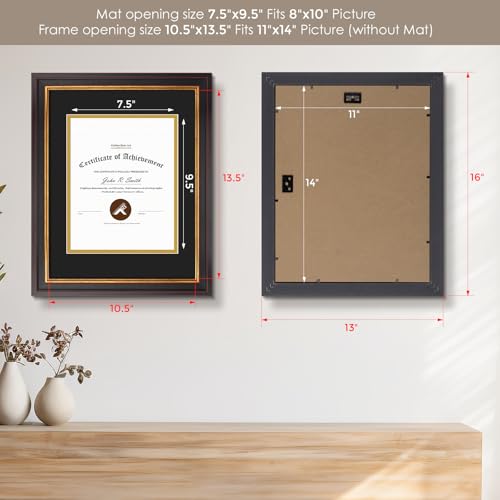Golden State Art, 11x14 Black Gold & Burgundy Color Document Frame for 8x10 Diploma/Certificate/Picture, Includes Double M...