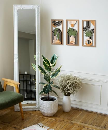 Putuo Decor Boho Abstract Wall Art Set of 3, Modern Minimalist Wooden Wall Decor, Geometric Aesthetic Botanical Artwork, M...