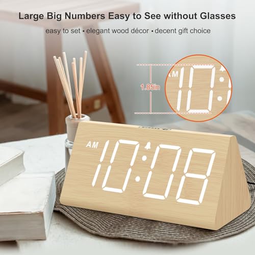 DreamSky Wooden Digital Alarm Clocks for Bedrooms - Electric Desk Clock with Large Numbers, USB Port, Loud Alarm for Heavy...