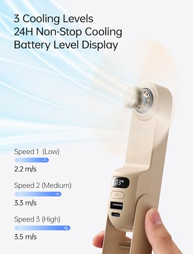 JISULIFE Handheld Travel Fan, Upgraded Mini Portable Fan with Up to 24 Working Hours for Long-term Outdoor Cooling, Combin...