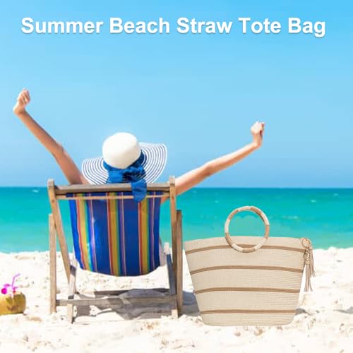 TOFUNTOY Beach Bags for Women Straw Tote Bag Summer Beach Bag Large Woven Straw Tote for Vacation Holiday
