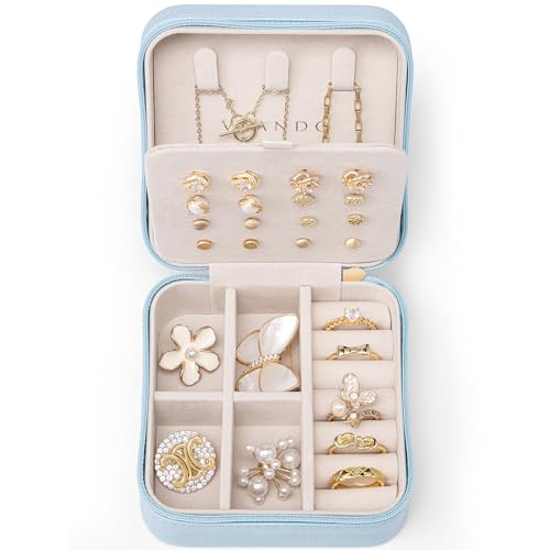 VLANDO Mothers Day Mom Gifts - Travel Jewelry Case, Small Travel Jewelry Organizer Box for Girls Women - Blue