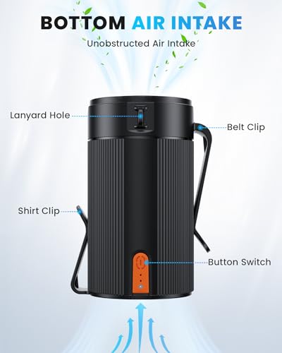 TEJINO Portable Fan, Personal Rechargeable Mini Waist Fan, 3000 mAh Battery Operated, Max 24H Working Time, 4 Speeds Clip ...