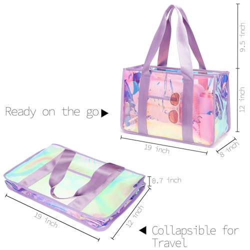 Fammart Iridescent Clear Beach Bags Waterproof Sandproof for Women, Large Jelly Tote Zipper Pool Bag Cruise Essentials 2026