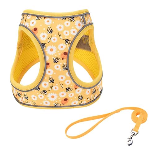 Step in Dog Harness and Leash Set, Flower Adjustable Easy Walk Puppy Harnesses, Soft Mesh Pet Vest Harness Small Size Dog ...