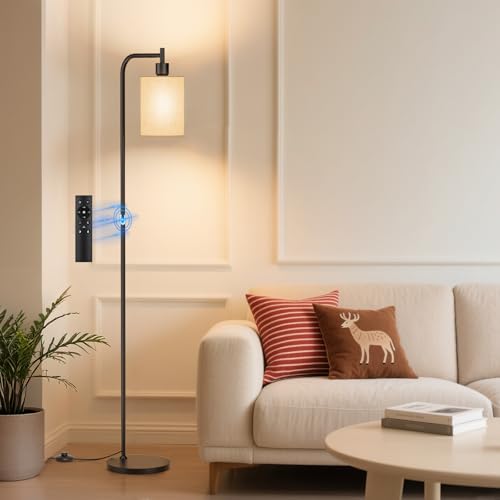 SIBRILLE Floor Lamp with Linen Shade, Dimmable Tall Standing Lamp with Remote Control & 3 Color Temperatures, Modern Floor...