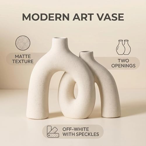 CEMABT Modern Nordic Boho Vase Set - Elegant Beige Matte Ceramic Home Decor for Living Room, Bookshelf, Mantel, Entryway T...