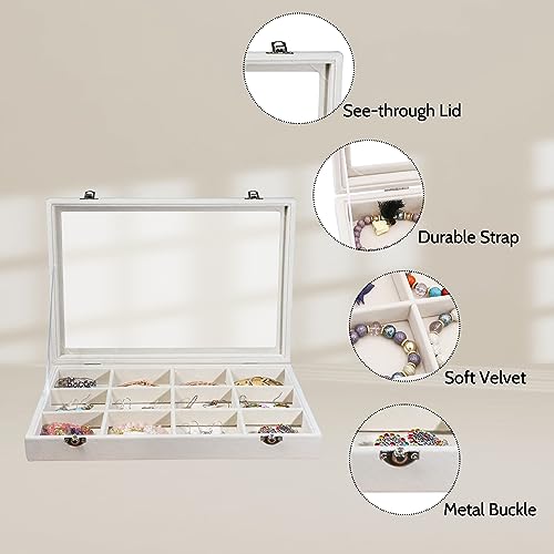 Stratalife Jewelry Organizer Bracelet Organizer Storage Box 12 Grid Stackable Jewelry Tray with Lid Velvet Jewelry Box for...