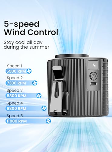 Koonie Portable Mini Waist Fan with LED Display, Personal Cool Clip Belt Fan with 5 Speeds, 11000 RPM Strong Airflow, Unde...