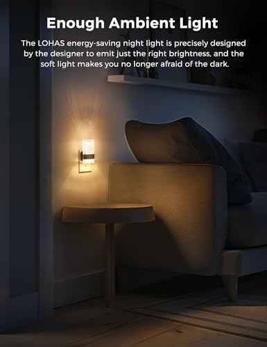 L LOHAS LED Night Lights Plug Into Wall, 2 Pack Plug in Night Light LED with Dusk to Dawn Sensor, 0-100LM Dimmable Nightli...
