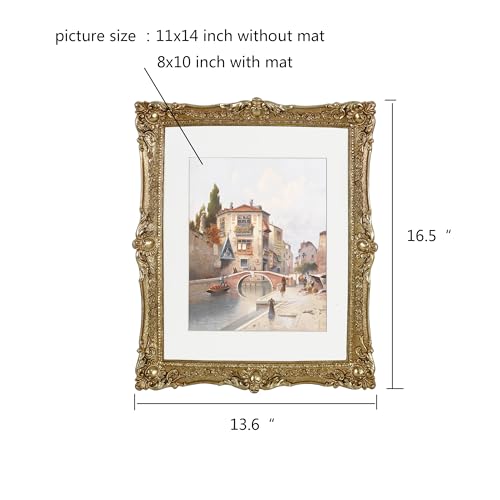 OIGUMR Gold Picture Frame 11x14 Picture Frame Gold Photo Frame Ornate Frame Made of Glass, Resin