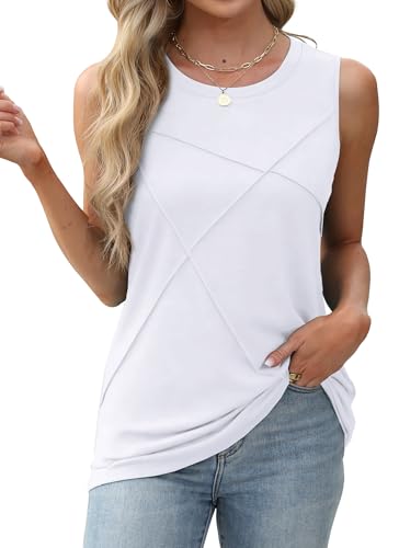 WIHOLL Women's Sleeveless Summer Crewneck Loose Fit Tank Tops