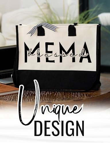 InnoBeta Mema Gifts for Grandma, Canvas Tote Bag on Christmas or Birthday & Mother's Day, Tote with Top Zipper Closure and...