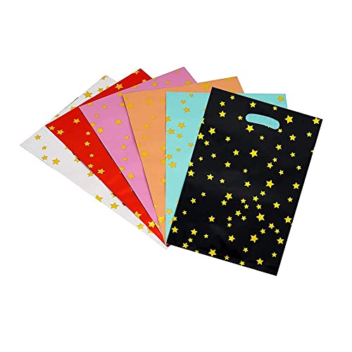 HABILE 48 pieces of thicker gift bags with handles, plastic party candy bags with sparkling stars, suitable for all kinds ...