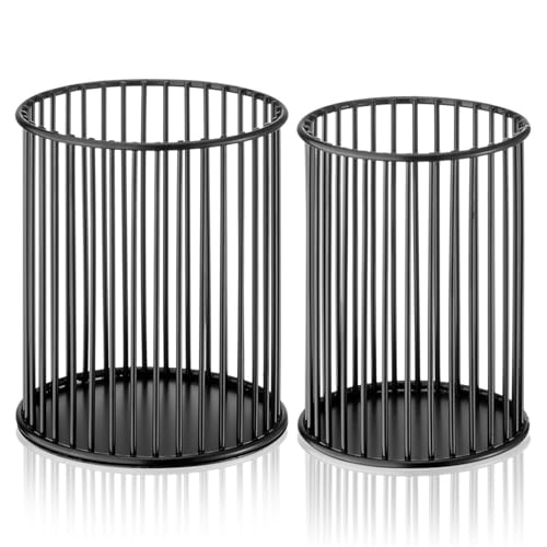 YAMAJA 2 Sets Metal Pen Holder for Desk,Makeup Brushes Cup Holder, Pencil Holders, Pen cup, Home and Office Organizer, Black