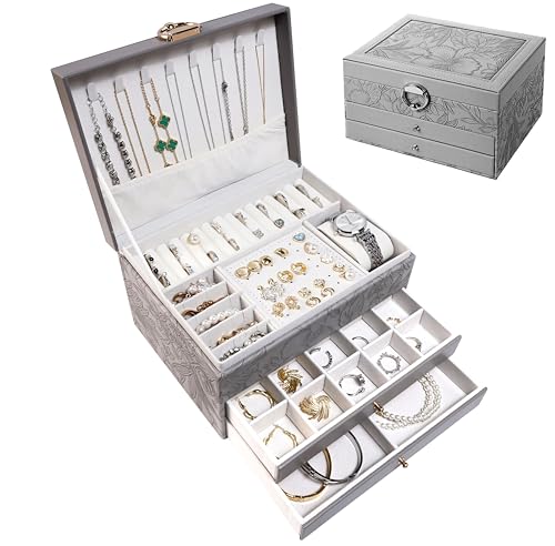 TOFUNTOY Jewelry Organizer Box, Large Jewelry Boxes for Women, 3-Layer Jewelry Holder Organizer for Necklace Earrings Ring...