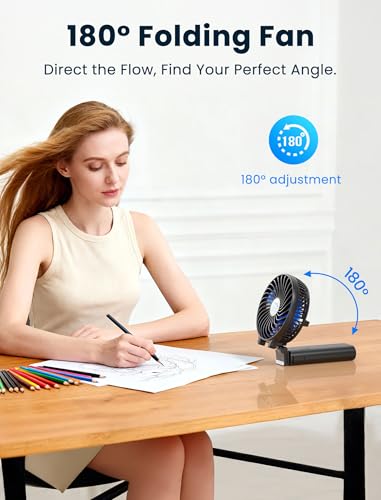 HandFan 5200mAh Portable Handheld Fan Rechargeable - 3 Speeds Foldable Personal Cooling, 2-IN-1 Hand Held Fan Battery Oper...