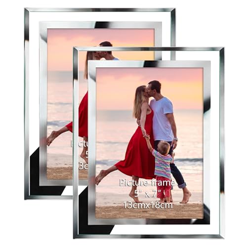 Giftgarden 5x7 Picture Frames Modern 5 by 7 Inch Glass Picture Frame Friends Gifts for 5x7 Photos Display, Pack of 2
