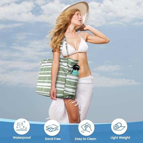 Trifabricy Beach Bags for Women Waterproof Sandproof Women Tote Bag, Large Beach Bag with Zipper for Gym Travel Vocation