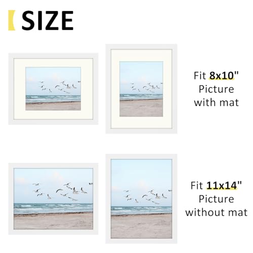Frametory, 11x14 Frames Display 8x10 Picture with Mat or 11x14 Photo Without Mat, Shatter-Resistant Glass, Pre-Installed W...