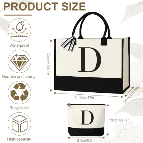 GENGBIN Personalized Canvas Tote Bag for Women Makeup Pouch Initial Beach Bag Removable Bottom Board for Travel Birthday