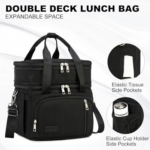 MAPLELILY Lunch Box for Men Women - Double Deck Insulated Lunch Bag, Large Leak Proof Tote Cooler, Wide Open Dual Compartm...