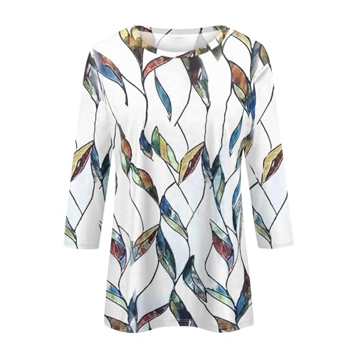 Womens Summer Top Dressy 3/4 Length Sleeve Shirts Floral Print Tunic Blouses 2025 Elbow Sleeve Womens Tops Casual Basic Tees